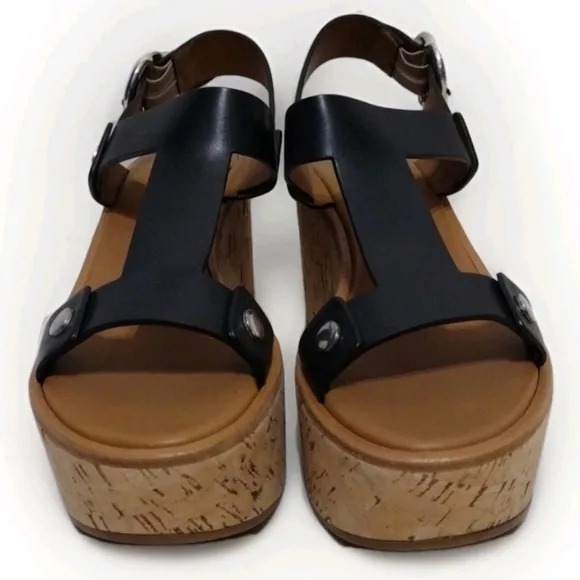 NEW Frye Black Dahlia Rivet Wedge Platform Sandals US 8.5 MSRP $458