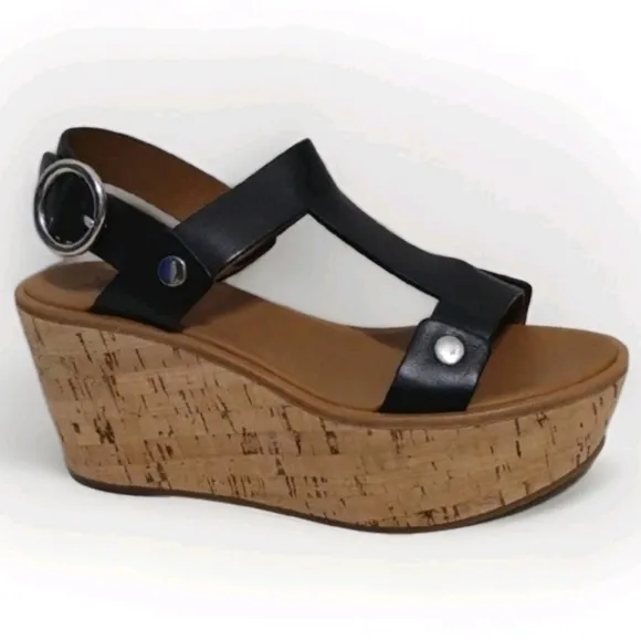 NEW Frye Black Dahlia Rivet Wedge Platform Sandals US 8.5 MSRP $458