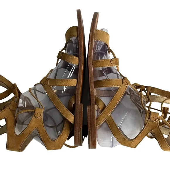 New FRYE Women's Gladiator Ruth‎ Tall Camel Tan Suede Boho Sandals