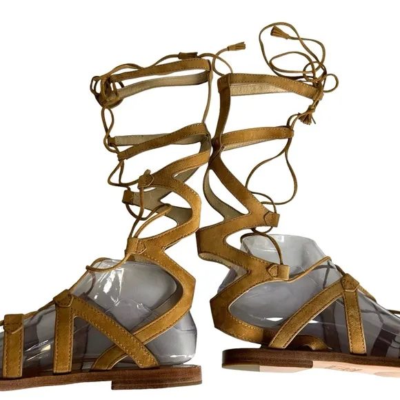 New FRYE Women's Gladiator Ruth‎ Tall Camel Tan Suede Boho Sandals
