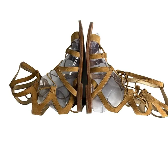 New FRYE Women's Gladiator Ruth‎ Tall Camel Tan Suede Boho Sandals