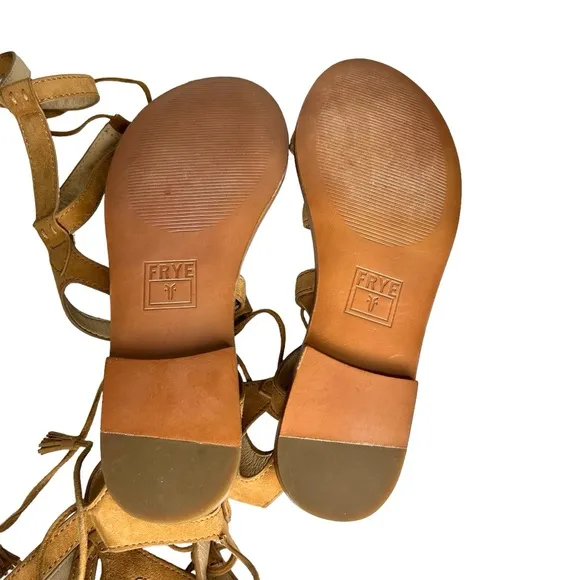 New FRYE Women's Gladiator Ruth‎ Tall Camel Tan Suede Boho Sandals
