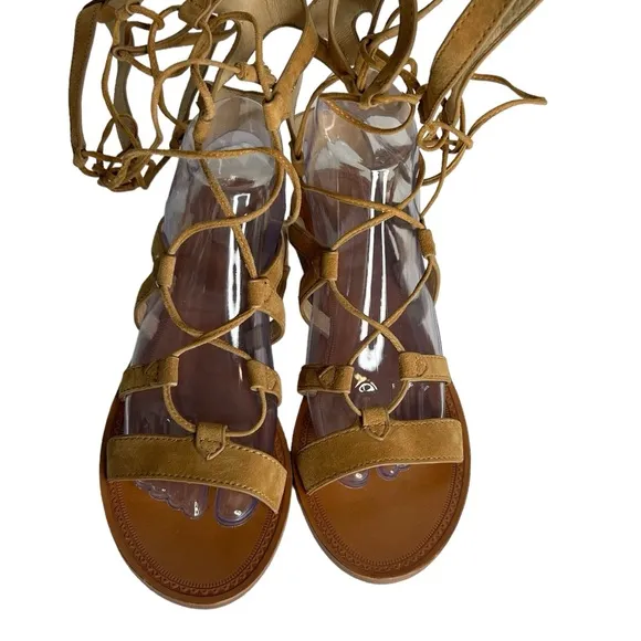New FRYE Women's Gladiator Ruth‎ Tall Camel Tan Suede Boho Sandals
