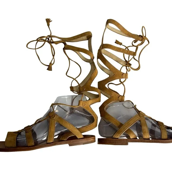 New FRYE Women's Gladiator Ruth‎ Tall Camel Tan Suede Boho Sandals