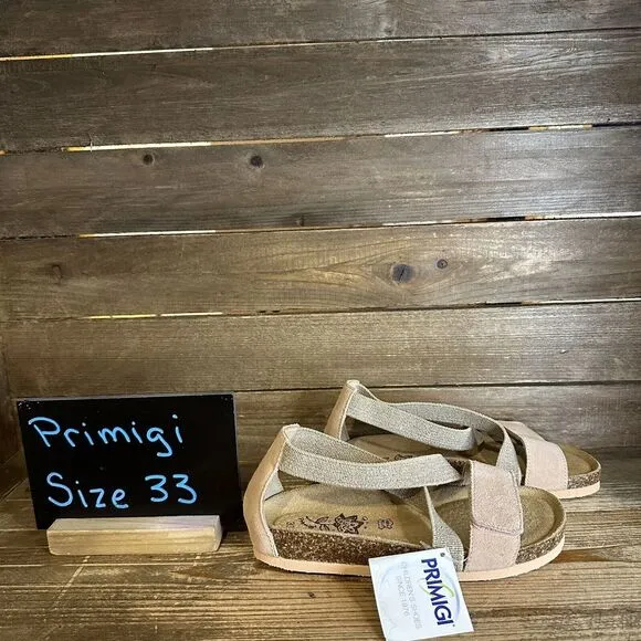 New Girls‎ Primigi Crisscross Boho Italian Brand Leather Sandals Size 2 Y/EU 33