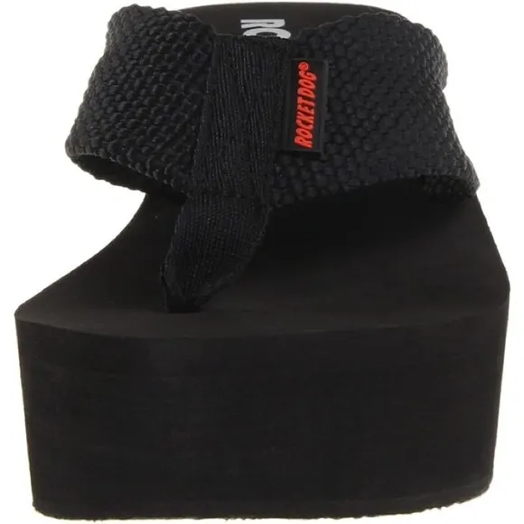 New In! Rocket Dog Solid Black Ultra Platform Wedge Sandal