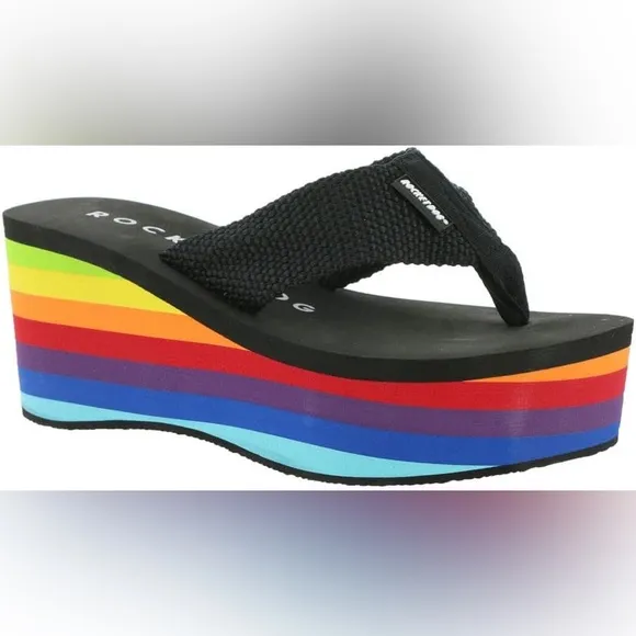 New In! Rocket Dog Solid Black Ultra Platform Wedge Sandal