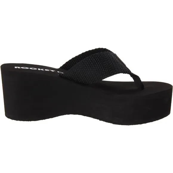 New In! Rocket Dog Solid Black Ultra Platform Wedge Sandal