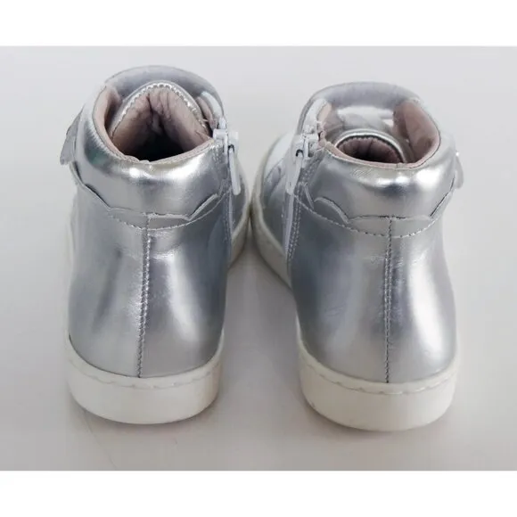 NEW Jacadi Paris Metallic Silver Leather High Top Sneakers Size EU 31/ US 13.5