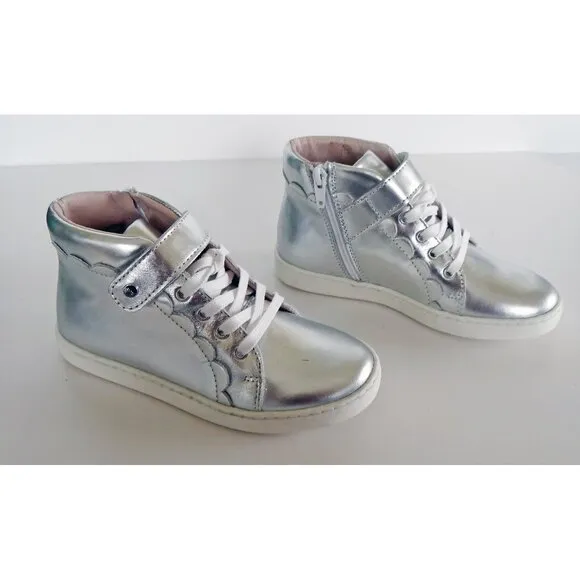 NEW Jacadi Paris Metallic Silver Leather High Top Sneakers Size EU 31/ US 13.5