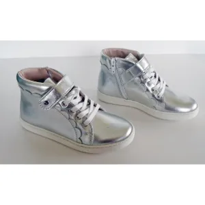NEW Jacadi Paris Metallic Silver Leather High Top Sneakers Size EU 31/ US 13.5
