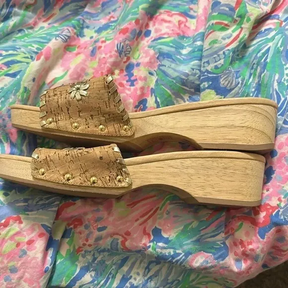 New Jack Rogers Gold Cork Platform Sandals