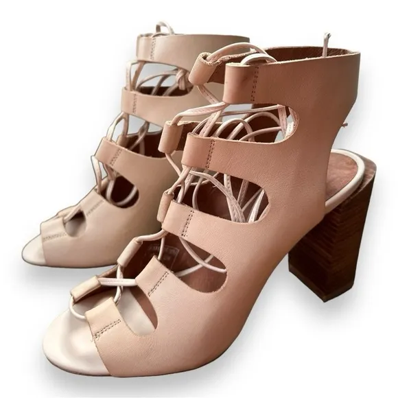 New Jeffrey Campbell Allow Lace-Up Heeled Cage Sandals in Neutral | Size 9.5
