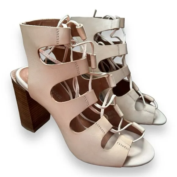 New Jeffrey Campbell Allow Lace-Up Heeled Cage Sandals in Neutral | Size 9.5