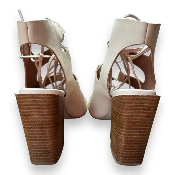 New Jeffrey Campbell Allow Lace-Up Heeled Cage Sandals in Neutral | Size 9.5