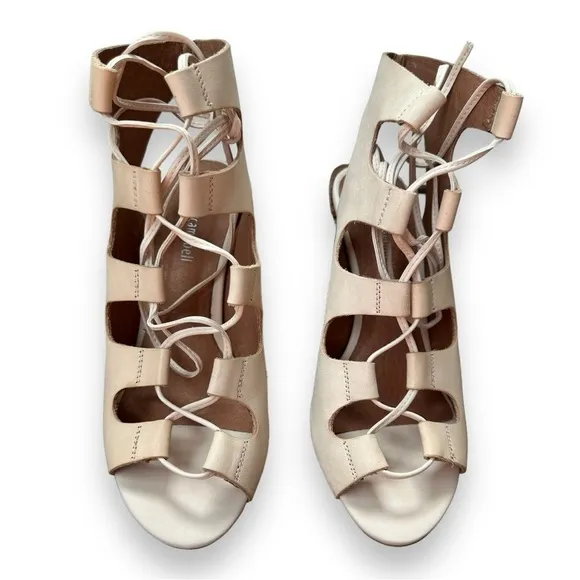New Jeffrey Campbell Allow Lace-Up Heeled Cage Sandals in Neutral | Size 9.5
