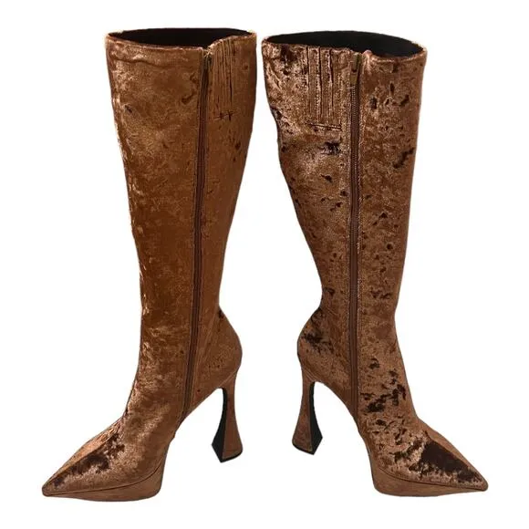 NEW JEFFREY CAMPBELL Shego crushed velvet platform knee high boots