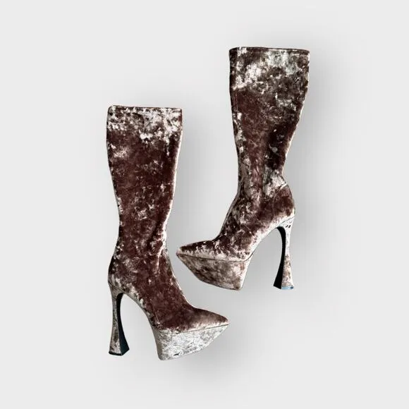 NEW JEFFREY CAMPBELL Shego crushed velvet platform knee high boots