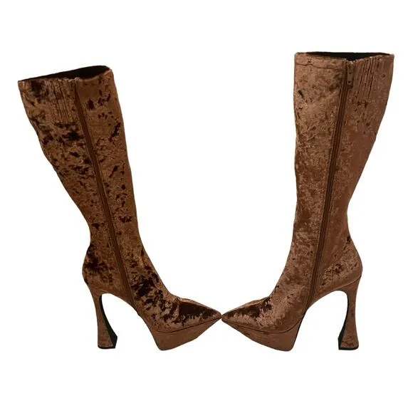 NEW JEFFREY CAMPBELL Shego crushed velvet platform knee high boots