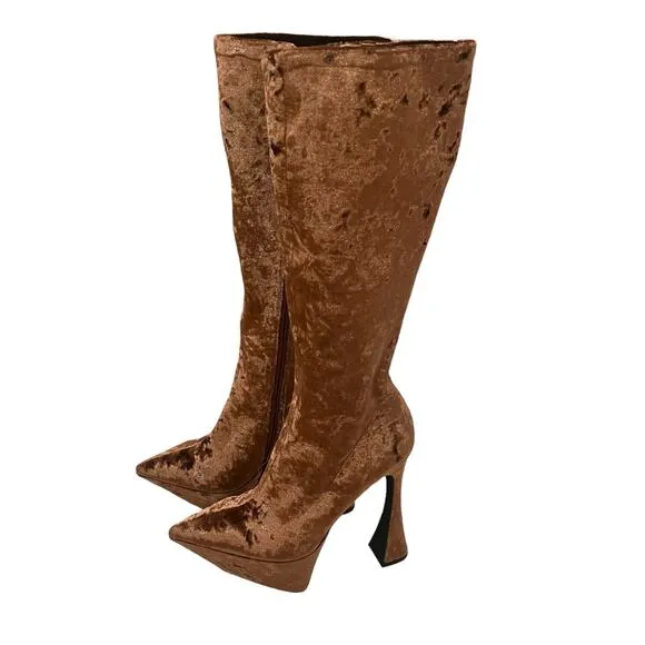 NEW JEFFREY CAMPBELL Shego crushed velvet platform knee high boots