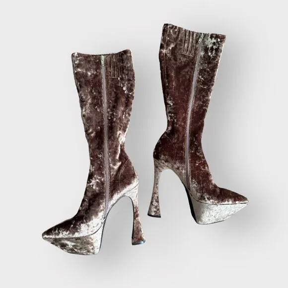 NEW JEFFREY CAMPBELL Shego crushed velvet platform knee high boots