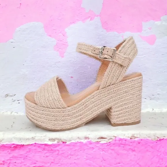 New Jute Style! Soda Shoes Natural Straw Raffia Ankle Strap Platform Wedge Heel