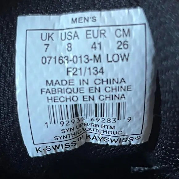 NEW! K-Swiss Men's Sneaker Shoes (Size: 8)