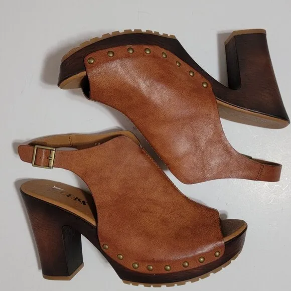 NEW Korks Arden Sandals Womens 11 Slingback Brown Retro Chic Peep Toe 70s Boho