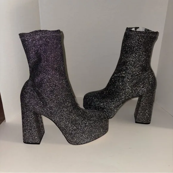 New Larroudé x Anthropologie Dolly Stretch Platform Boots Boot Shoes Silver 10