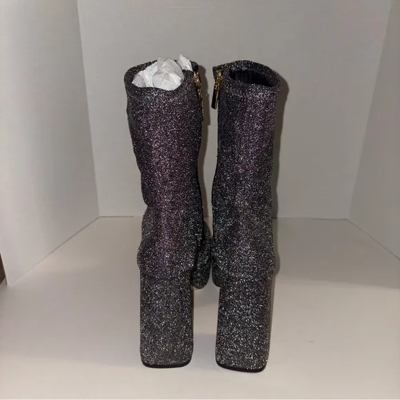 New Larroudé x Anthropologie Dolly Stretch Platform Boots Boot Shoes Silver 10