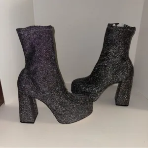 New Larroudé x Anthropologie Dolly Stretch Platform Boots Boot Shoes Silver 10