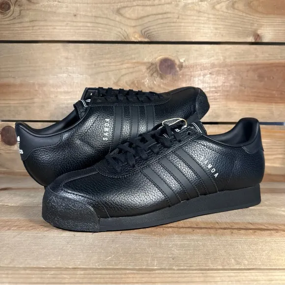 NEW Mens Sizes - Adidas Samoa Core Black Leather Low Top Lace Up Sneakers IG1817