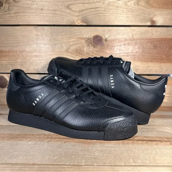 NEW Mens Sizes - Adidas Samoa Core Black Leather Low Top Lace Up Sneakers IG1817