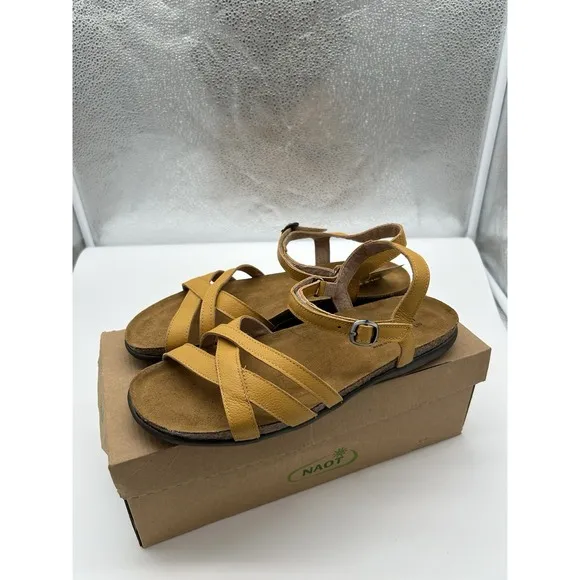 New Naot Patricia Leather Ankle Strap Sandals Marigold Boho EU 41 US 10-10.5