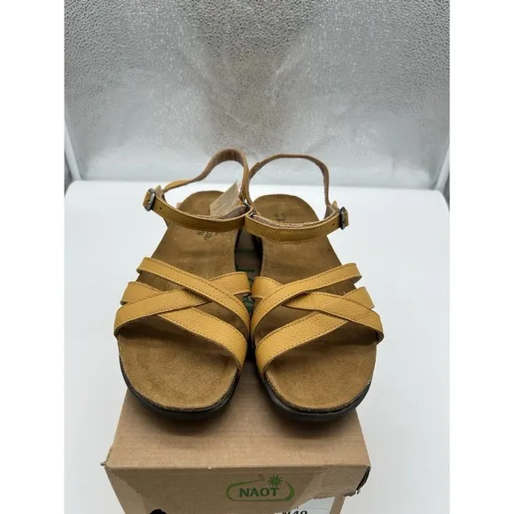 New Naot Patricia Leather Ankle Strap Sandals Marigold Boho EU 41 US 10-10.5