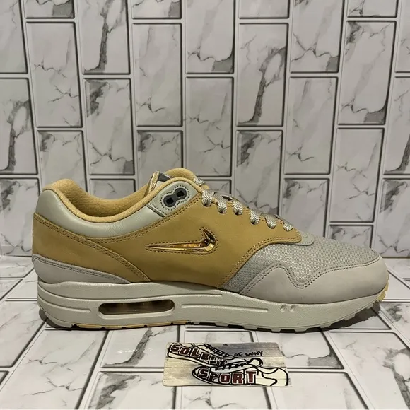New Nike Air Max 1 Nike ID Custom Gold Brown Grey Shoes Leather Mens 10.5