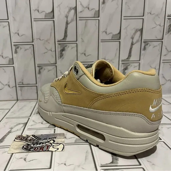 New Nike Air Max 1 Nike ID Custom Gold Brown Grey Shoes Leather Mens 10.5