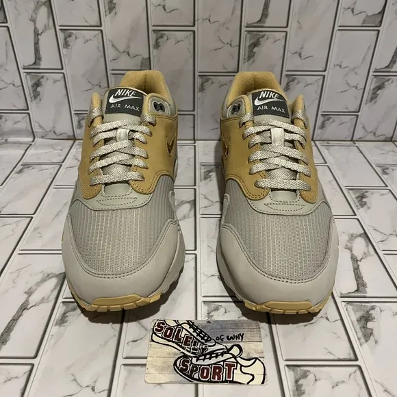 New Nike Air Max 1 Nike ID Custom Gold Brown Grey Shoes Leather Mens 10.5