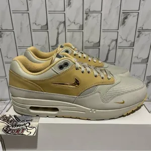 New Nike Air Max 1 Nike ID Custom Gold Brown Grey Shoes Leather Mens 10.5