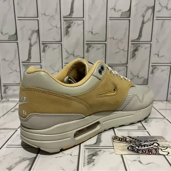 New Nike Air Max 1 Nike ID Custom Gold Brown Grey Shoes Leather Mens 10.5