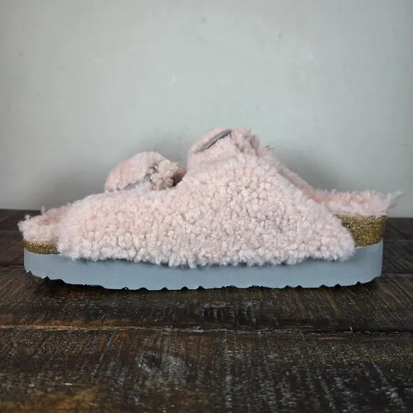 NEW Papillio by Birkenstock Arizona Shearling Womens Size 6 Sandals Slipper Pink