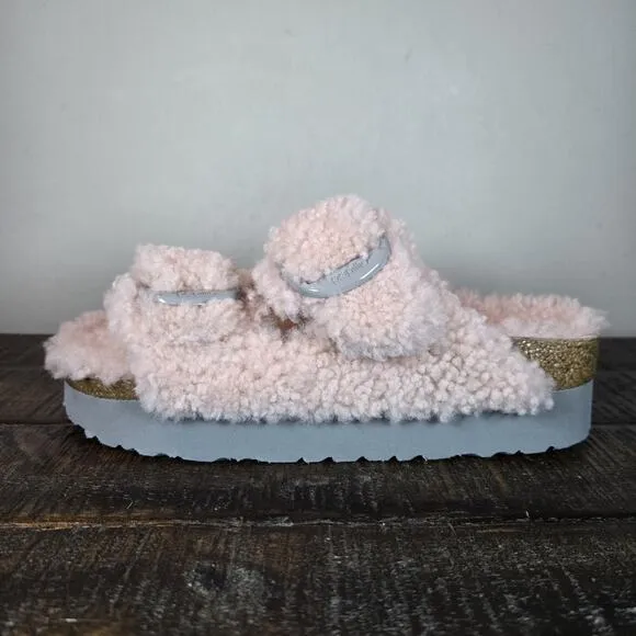 NEW Papillio by Birkenstock Arizona Shearling Womens Size 6 Sandals Slipper Pink