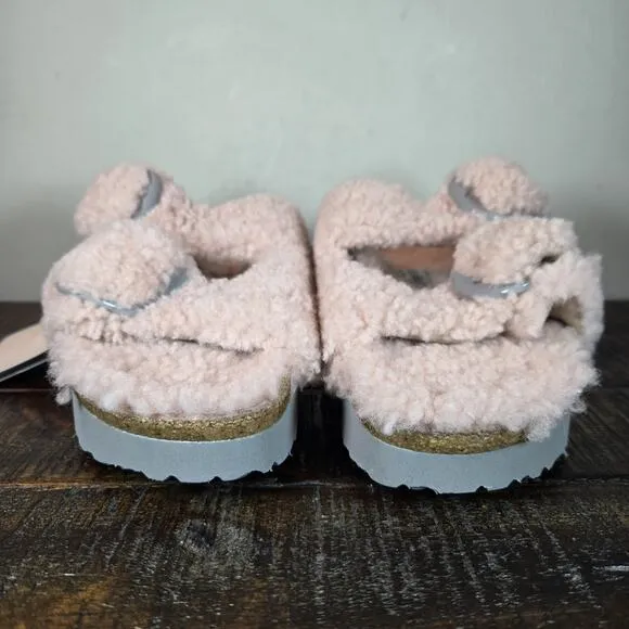 NEW Papillio by Birkenstock Arizona Shearling Womens Size 6 Sandals Slipper Pink
