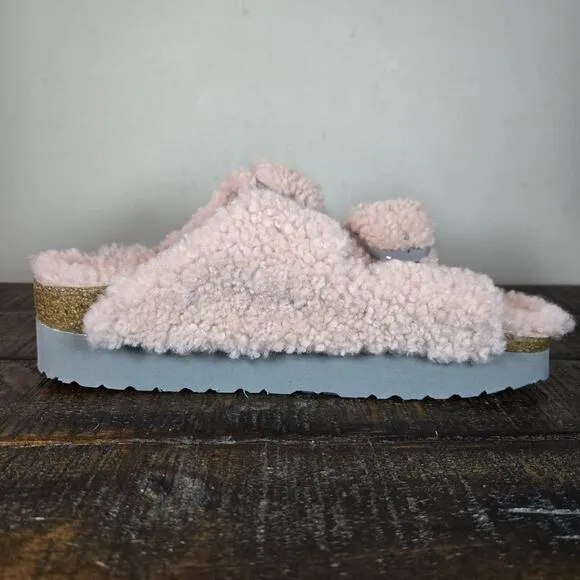NEW Papillio by Birkenstock Arizona Shearling Womens Size 6 Sandals Slipper Pink