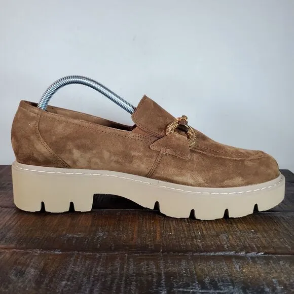 NEW Paul Green Loafer Womens Size 10 US Platform Heeled Shoes Brown Suede 7.5 UK