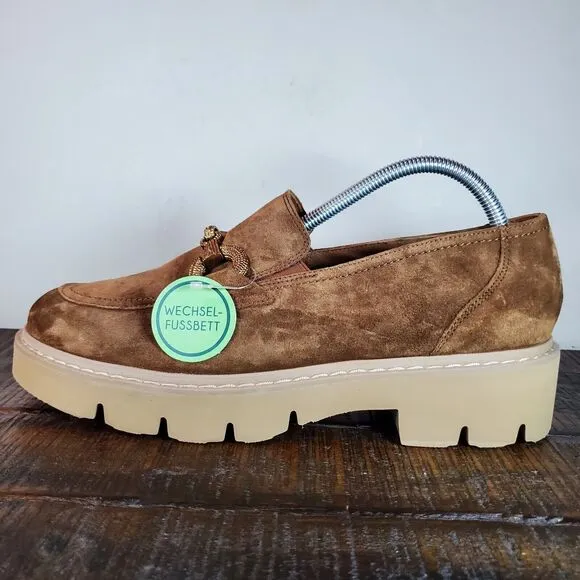 NEW Paul Green Loafer Womens Size 10 US Platform Heeled Shoes Brown Suede 7.5 UK