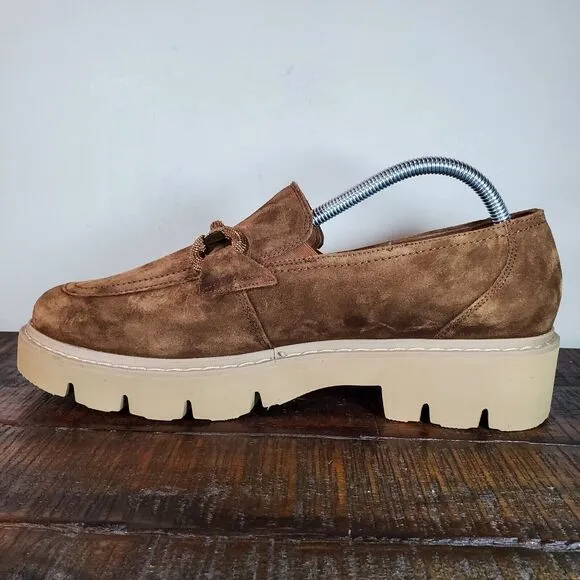 NEW Paul Green Loafer Womens Size 10 US Platform Heeled Shoes Brown Suede 7.5 UK