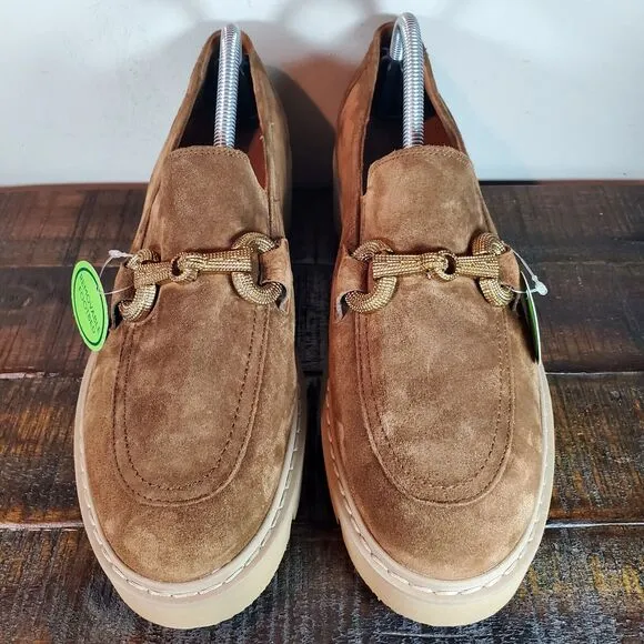 NEW Paul Green Loafer Womens Size 10 US Platform Heeled Shoes Brown Suede 7.5 UK
