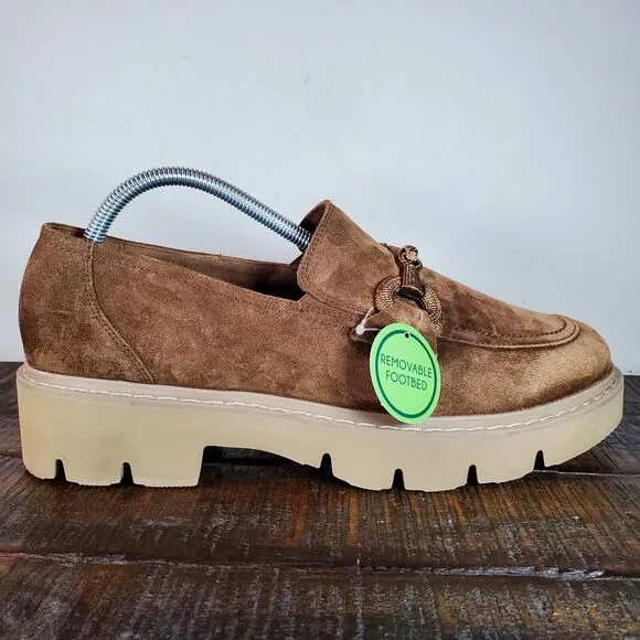 NEW Paul Green Loafer Womens Size 10 US Platform Heeled Shoes Brown Suede 7.5 UK