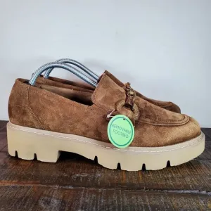 NEW Paul Green Loafer Womens Size 10 US Platform Heeled Shoes Brown Suede 7.5 UK